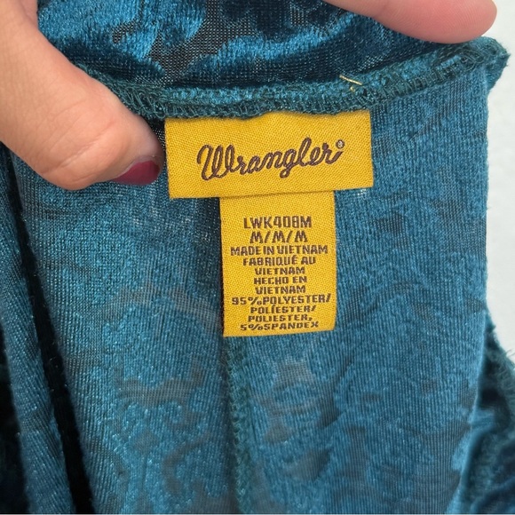 Vintage Wrangler Flare Leg Pull On Velvet Pants Teal Women’s Size Medium - Picture 4 of 4
